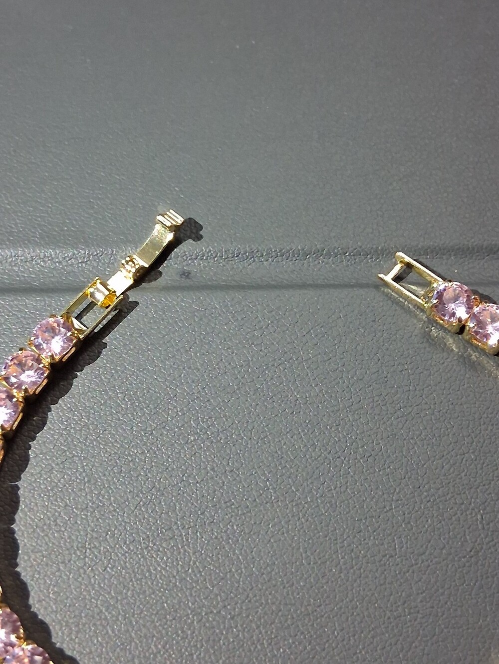 Gold Tennis Bracelet with Pink CZ - Picture 2 of 4